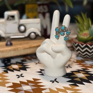 A1 Turquoise 6 Stone Navajo Naja Ring in a 92.5% Silver Setting